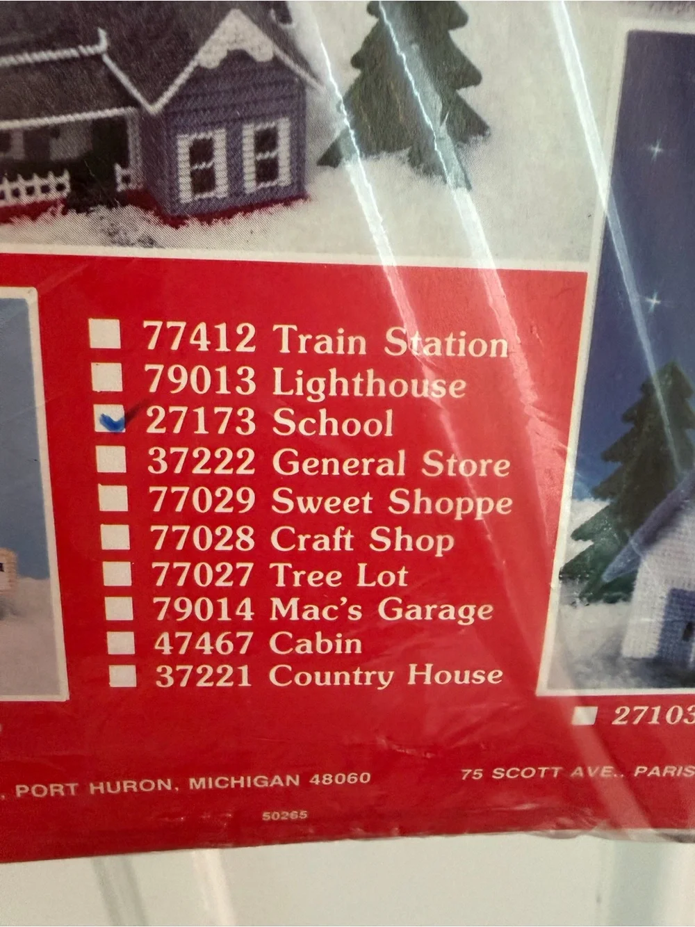 New Sealed Mary Maxim Musical School Plastic Canvas Christmas Village